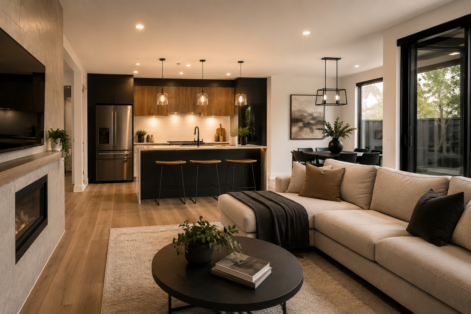 Residential renovations - modern kitchen and living area